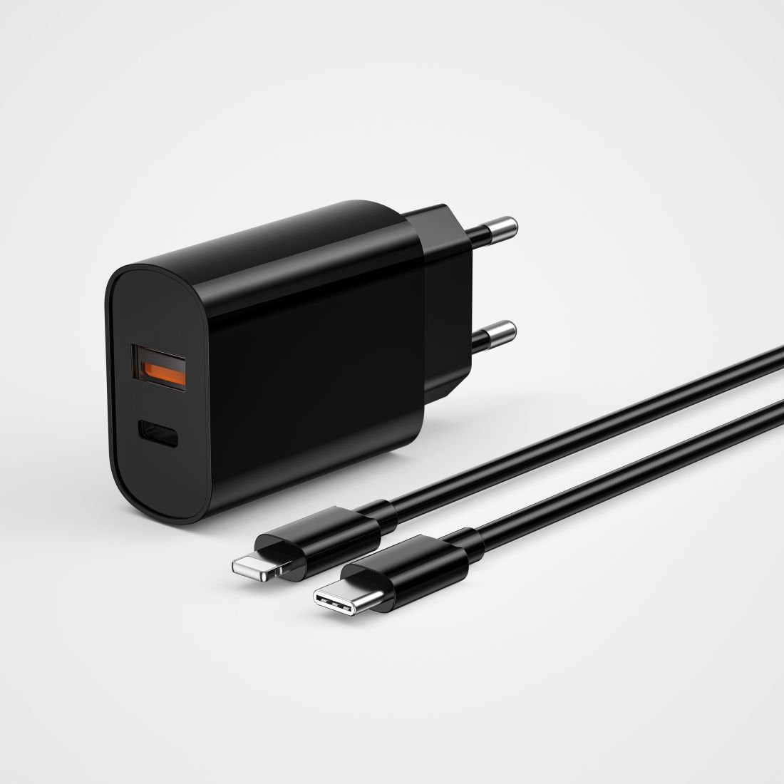 Сетевое зарядное устройство WIWU Quick 20W USB/Type-C + Type-C/Lightning 1m (Wi-U002) (черный)
Сетевое зарядное устройство WIWU Quick 20W USB/Type-C + Type-C/Lightning 1m (Wi-U002) (черный)