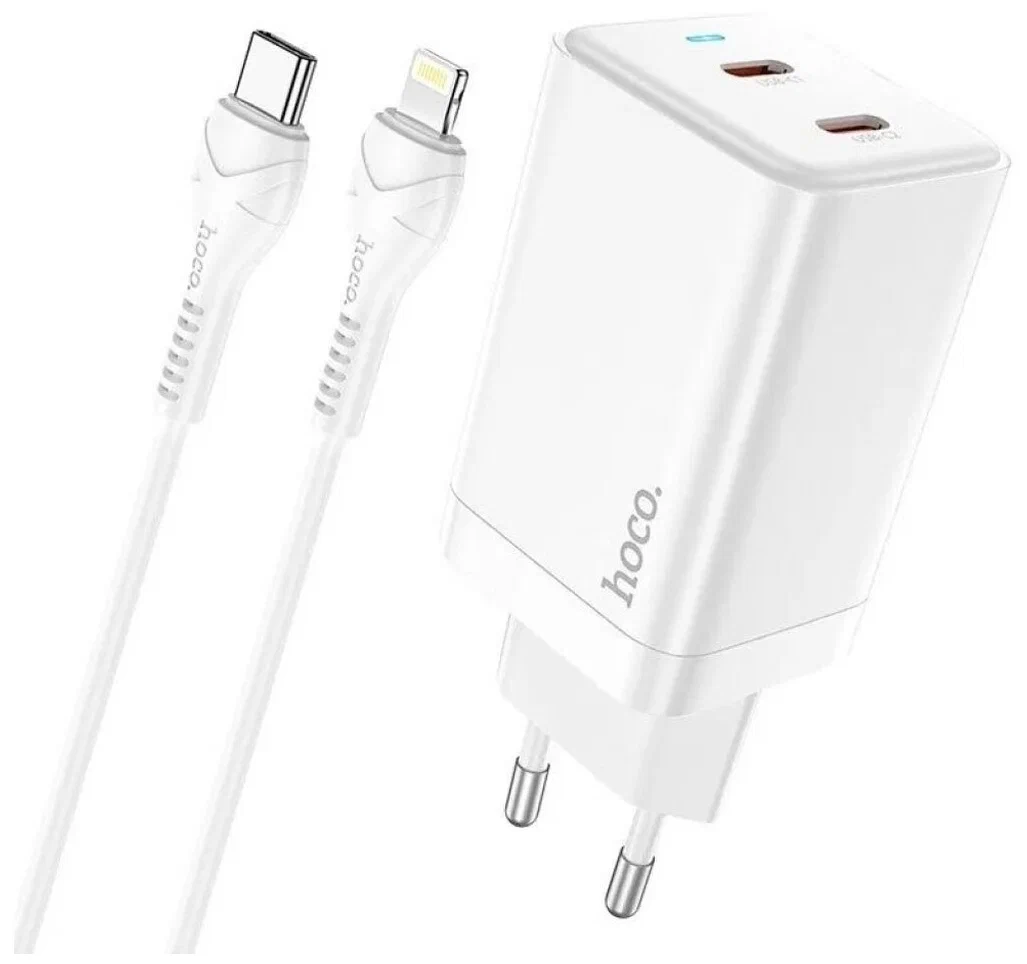 Сетевое зарядное устройство Hoco (N23) GaN 45W 2хType-C+кабель Type-C/Lightning 1m (белый)
Сетевое зарядное устройство Hoco (N23) GaN 45W 2хType-C+кабель Type-C/Lightning 1m (белый)