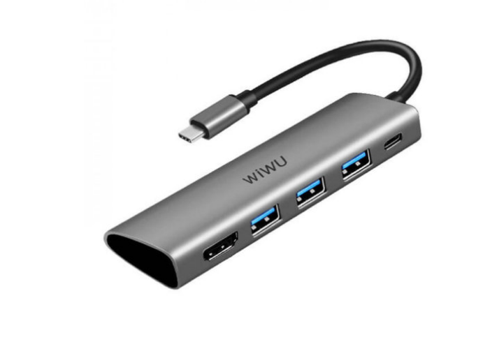 Адаптер Wiwu Alpha USB-C 5 в 1 на USB 3.0*2/HDMI/PD/3.5 (M X Pro) (Grey)