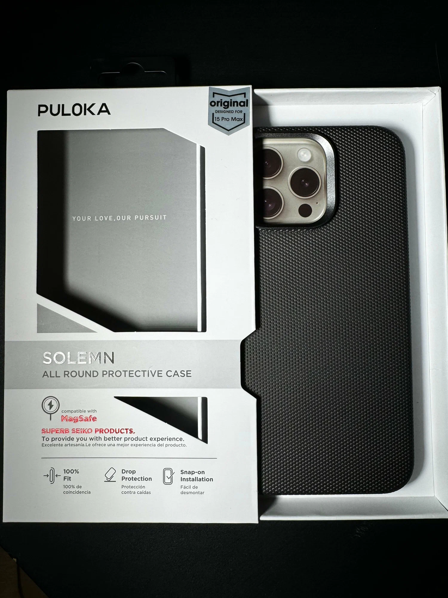 Чехол-накладка Puloka Solemn Magsafe для iPhone 15 Pro пластиковый/текстура (черный)