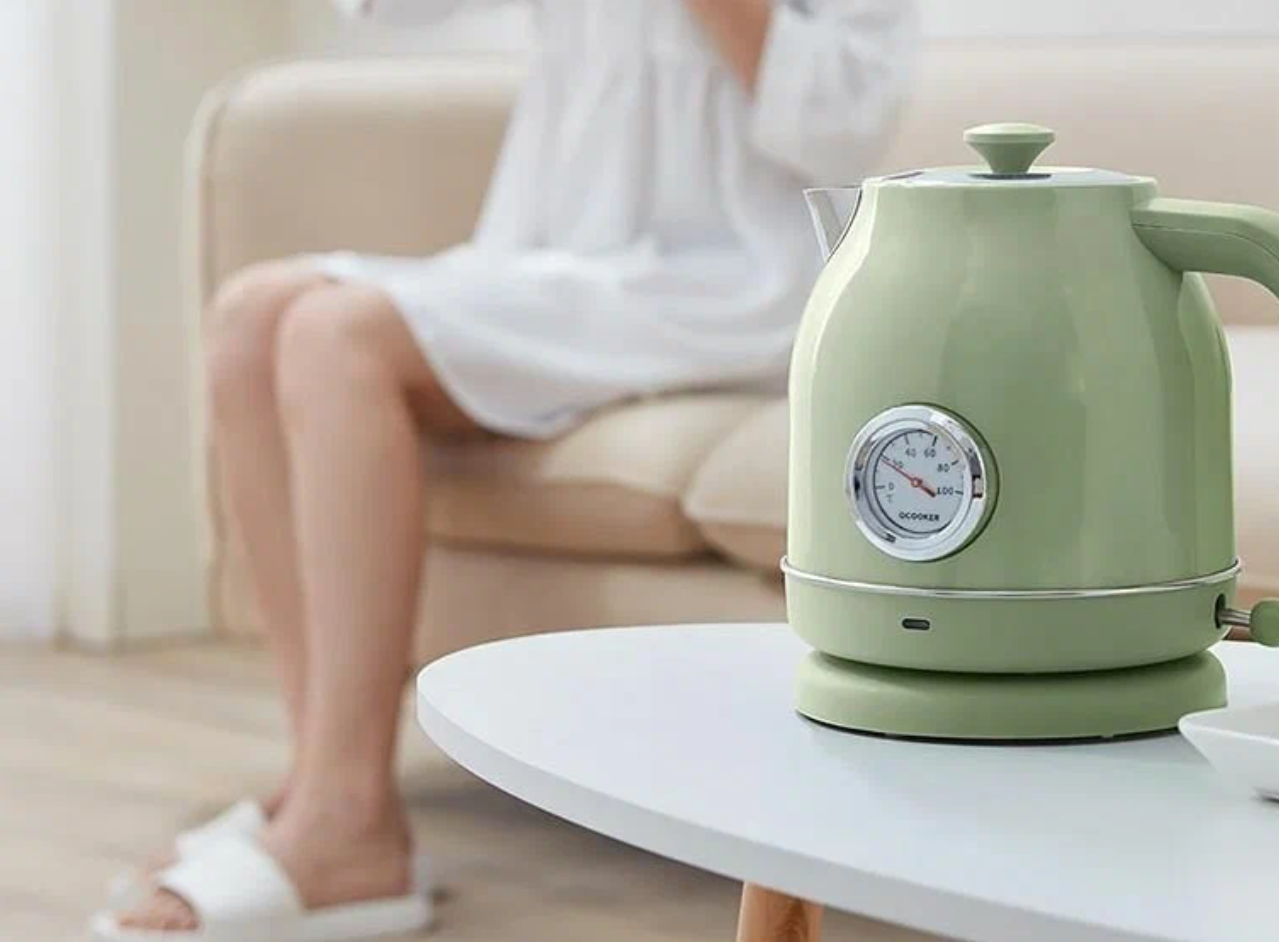 Электрочайник Xiaomi Qcooker Retro винтажный с термометром (QS-1701) (зеленый) Вид№4