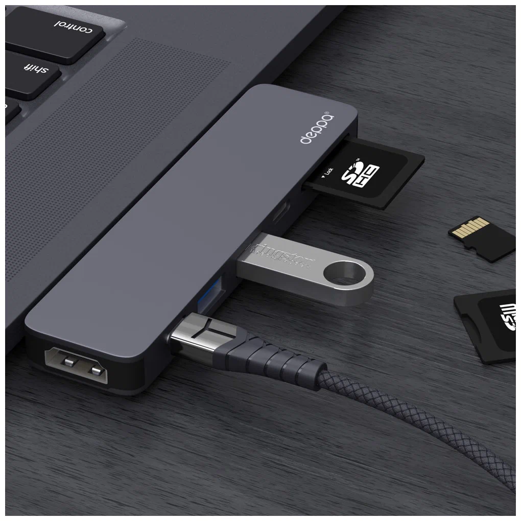 Адаптер Deppa USB-C для Apple MacBook Pro/Air 7 в 1 (73121) графит Вид№2