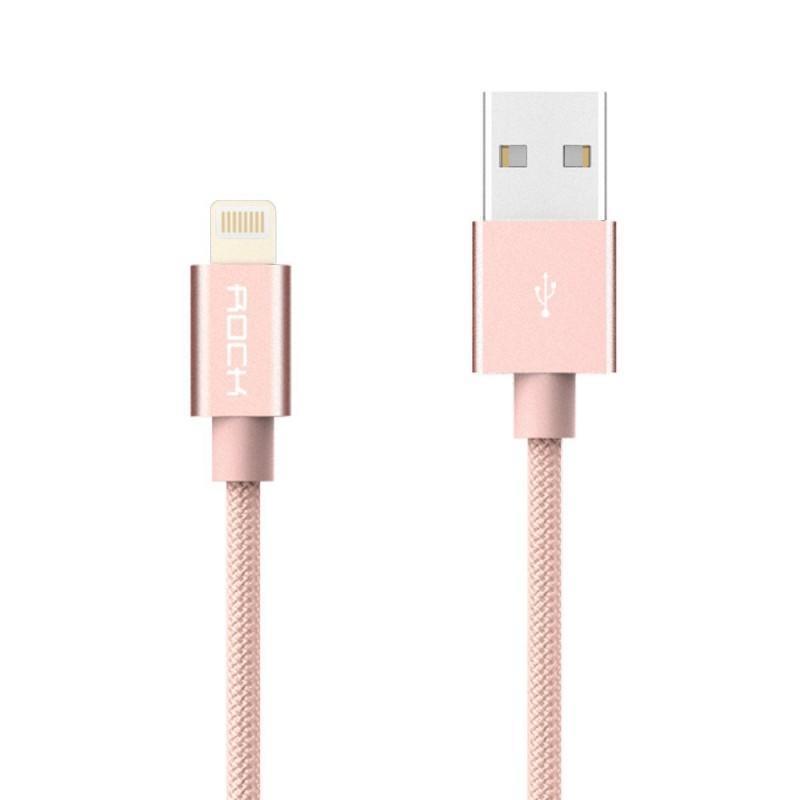 

Кабель Rock Metal Charge & Sync Round Cable (USB) на (Lightning) 20см (Rose Gold)