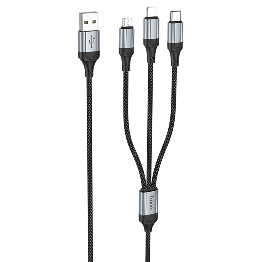 Кабель Hoco X102 (USB) 3 в 1 Lightning/Micro USB/Type-C 100см 2.4A (черный)