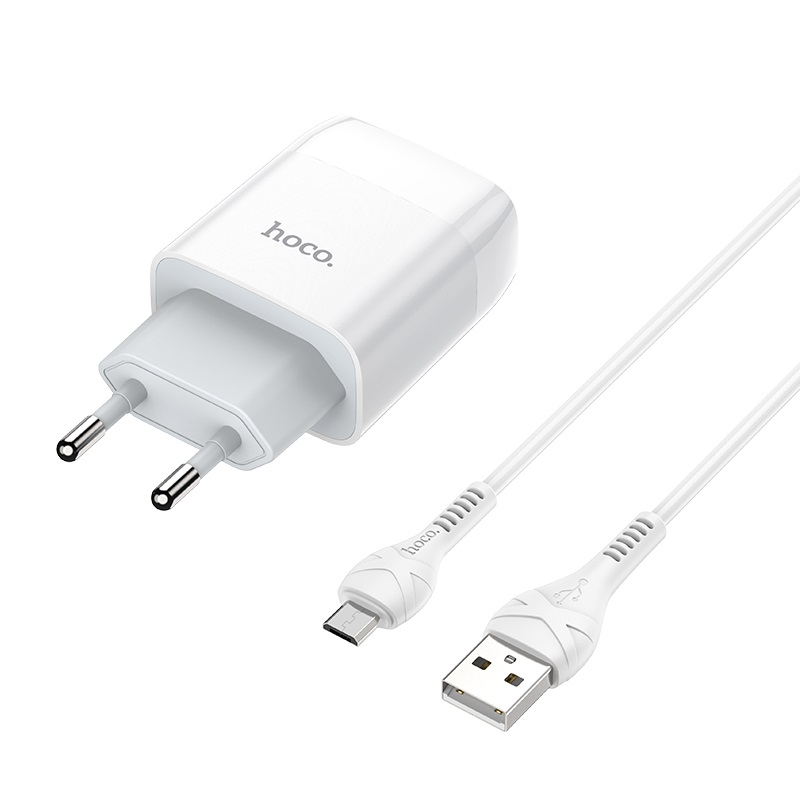 Сетевое зарядное устройство Hoco (C73A) Charger Set 2xUSB/2.4A + кабель Micro USB (белый)