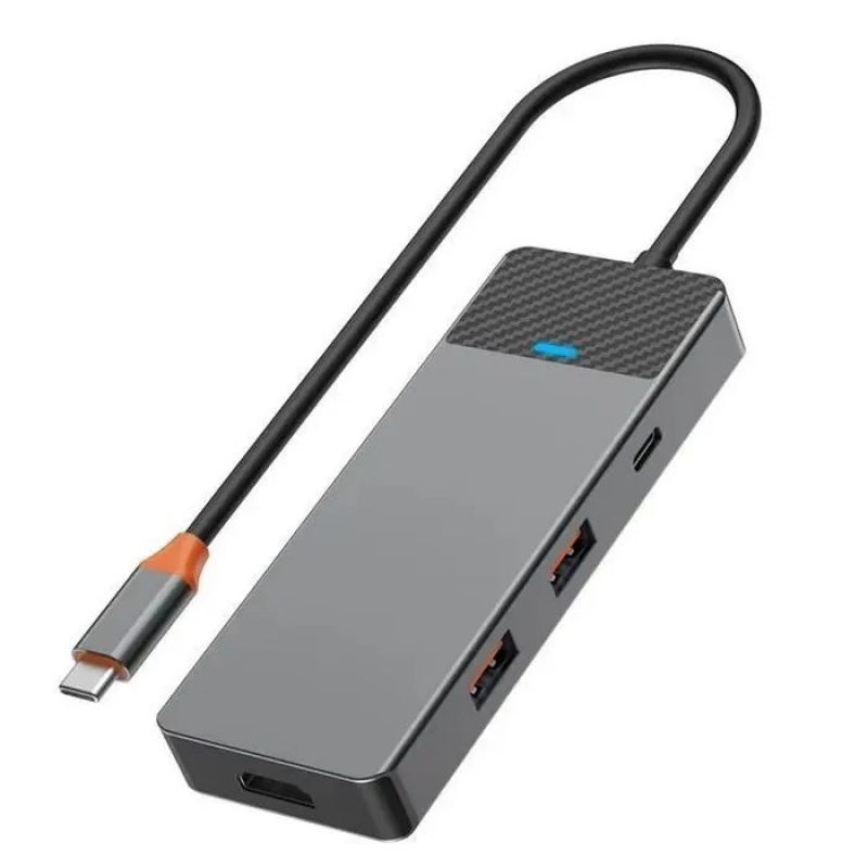 Адаптер WIWU Linker 7 в 1 USB-C HUB на USBx2/Type-C/HDMI/TF/SD (A721HD) (Grey) Вид№4