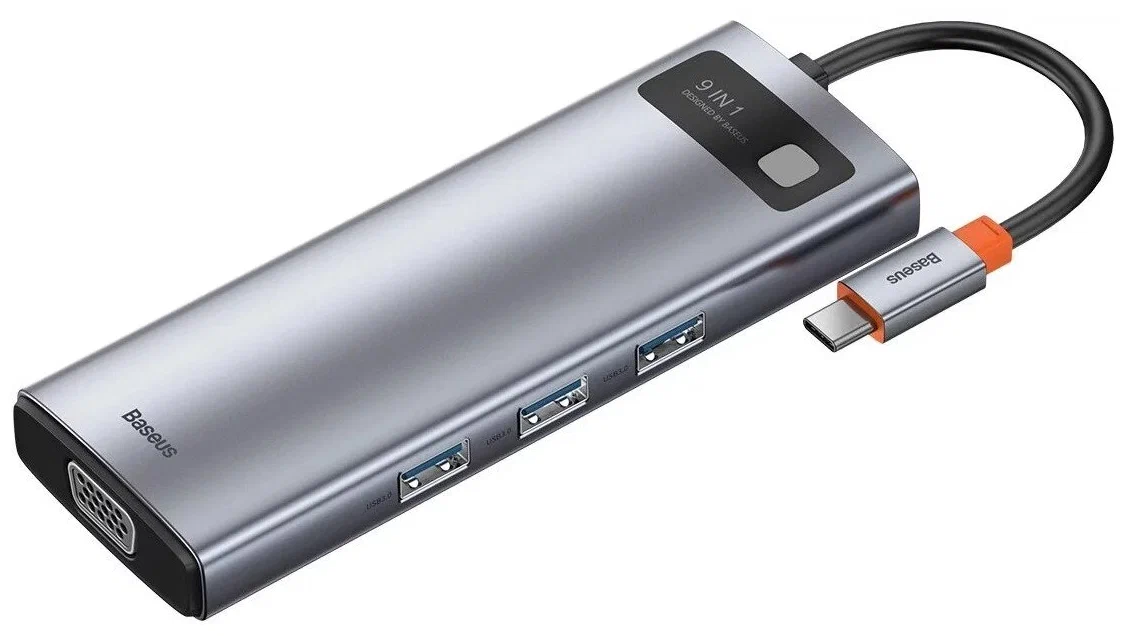 Адаптер Baseus 9 в 1 Starjoy Type-C HUB на HDMI*2/USB 3.0*2/USB 2.0/PD/SD/TF/RJ45 (BS-OH047) (Space Gray) Вид№3