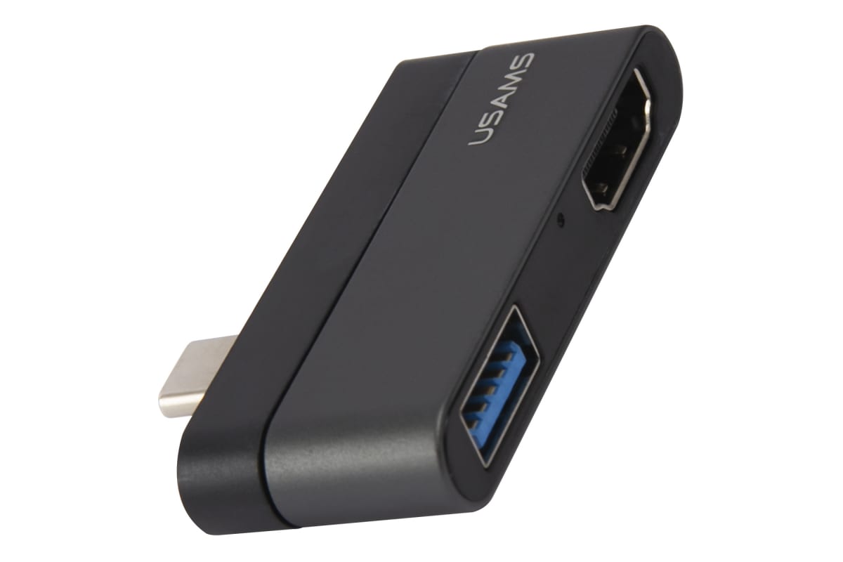 Адаптер USAMS US-SJ462 Type-C Mini HUB на USB 3.0 + HDMI (Grey)