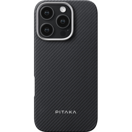 

Чехол PITAKA Ultra-Slim Case для iPhone 16 Pro карбоновый кевлар (арамид) черно-серый в полоску