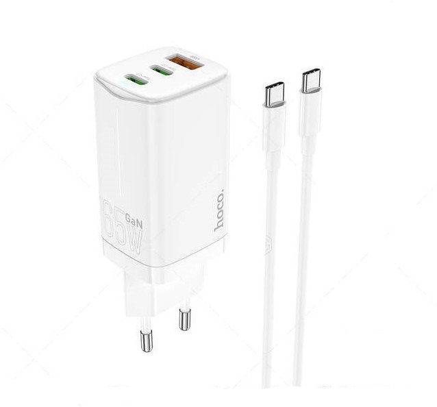 

Сетевое зарядное устройство Hoco (N16) Quick Charger Set 3.0 PD 65W (USB-A/ 2xType-C) + кабель (Type-C/ Type-C) (белый)