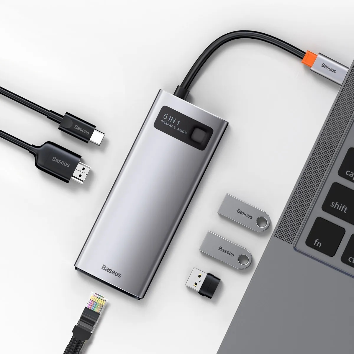 Адаптер Baseus 6 в 1 Starjoy Type-C HUB на USB 3.0*3/PD/SD/TF (BS-OH042) (Space Gray)