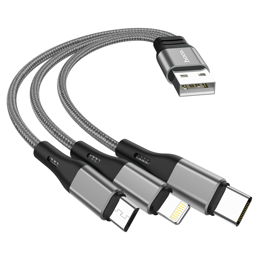 Кабель Hoco X47 (USB) 3 в 1 Lightning/Micro USB/Type-C 25см 2.4A (серый)