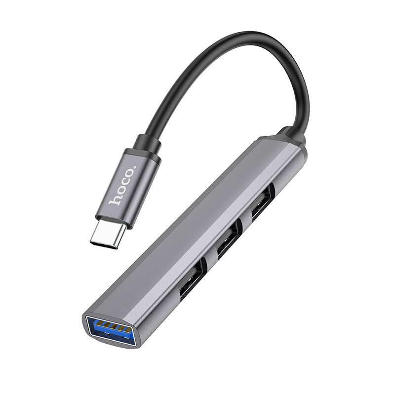 Переходник разветвитель Hoco (HB26) 4 в 1 Type-C на USB 3.0 + USB 2.0*3 (Metal Gray)