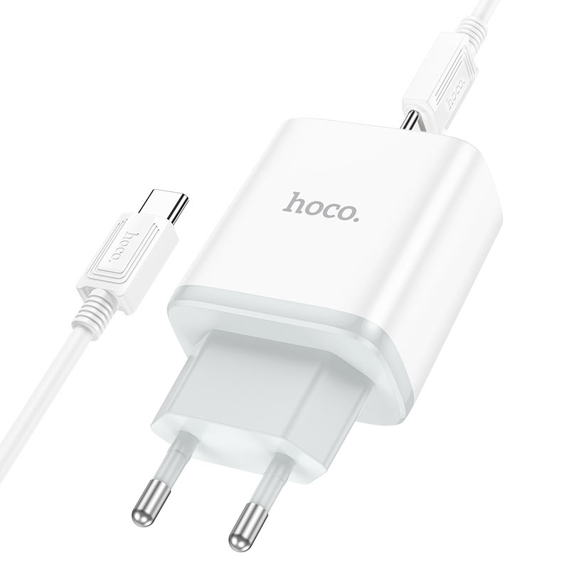 Сетевое зарядное устройство Hoco (C104A) Stage Single port Type-C/PD20W+QC3.0 charger (EU) + кабель Type-C (белый)