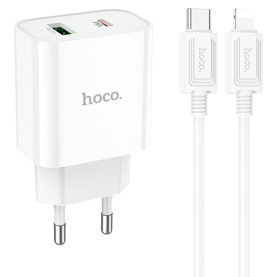 Сетевое зарядное устройство Hoco (C80A Plus) Rapido Type-C/USB/PD20W/QC3.0 + кабель Lightning (белый)