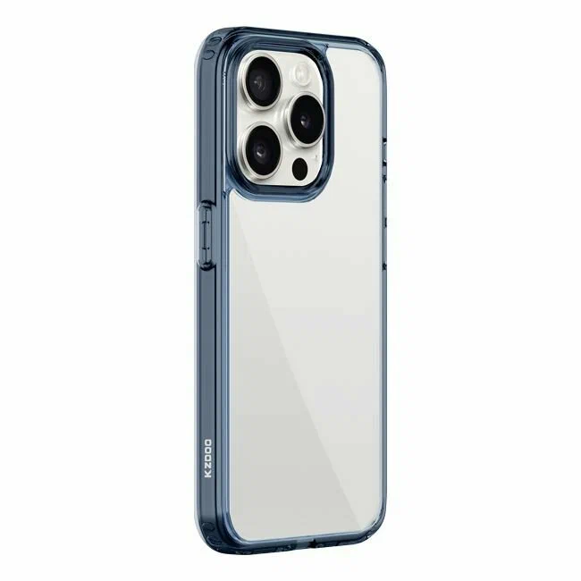 Чехол-накладка Kzdoo Guardian Case для iPhone 15 Pro пластиковый прозрачный (синяя рамка)