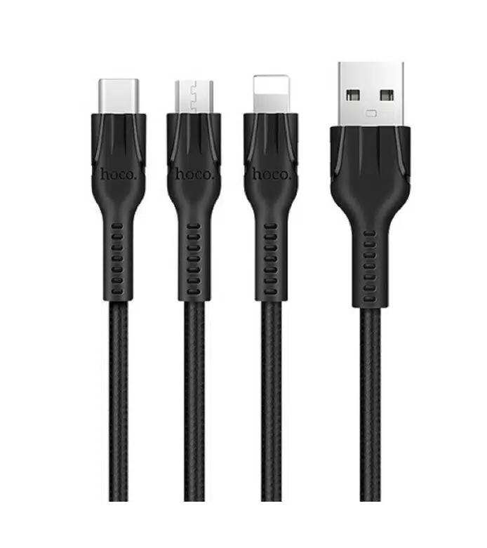 Кабель Hoco U31 (USB) на (Micro-USB/Lightning) 120см тканевая оплетка (черный) Вид№2