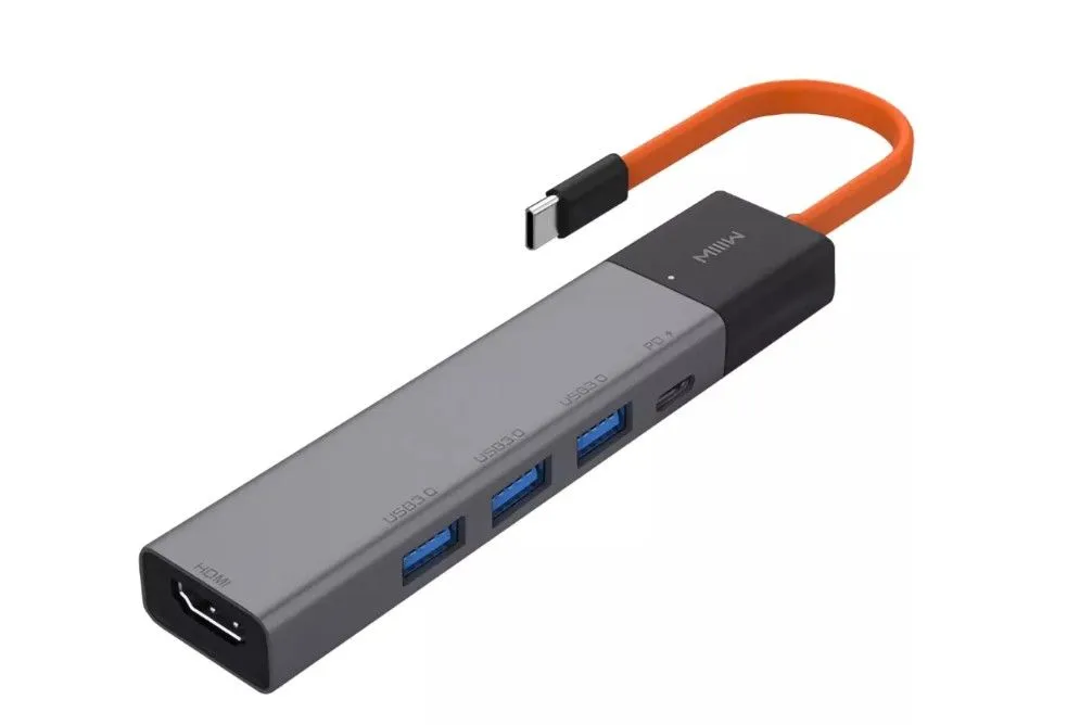 Адаптер Xiaomi MIIIW A510 Type-C 5 в 1 на 3хUSB 3.0/Type-C/HDMI (MWCMA05) (Space Gray)