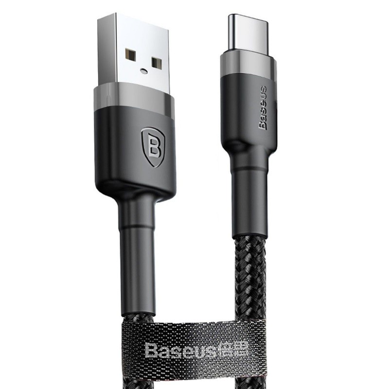 Кабель Baseus Cafule Cable 3,0A (USB) на (Type-C) (CALKLF-BG1) 100см тканевая оплётка (черный)