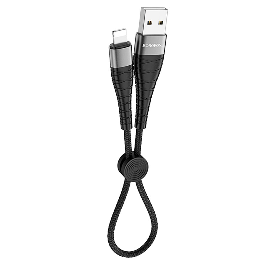 Кабель Borofone BX32 2,4A (USB) на (Lightning) 25см нейлоновая оплетка (черный)