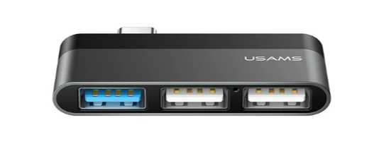 Адаптер USAMS US-SJ491Type-C Mini HUB на Type-C + USB 3.0 + Micro SD (Dark Grey)