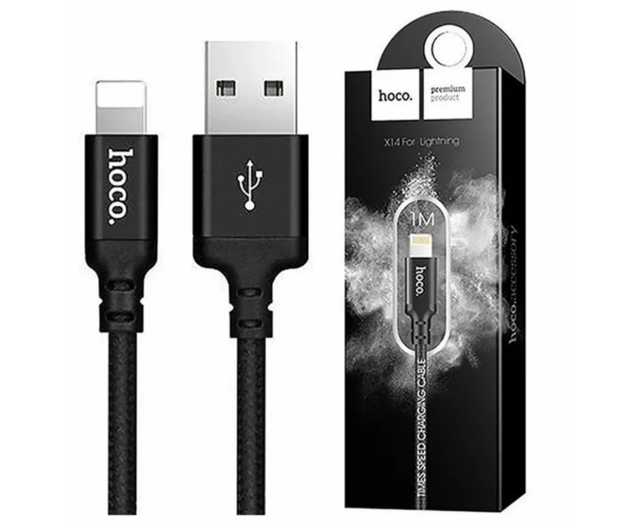 

Кабель Hoco (X14) Times speed (USB) на (Lightning) 100см 2,0А тканевая оплётка (черный)