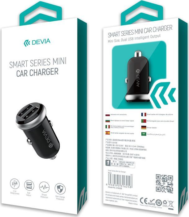 Автомобильный блок питания Devia Smart Car Charger универсальный (USB) 2,1A (White) (003035)