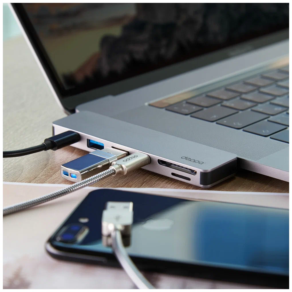 Адаптер Deppa USB-C для Apple MacBook Pro/Air 7 в 1 (73121) графит Вид№4