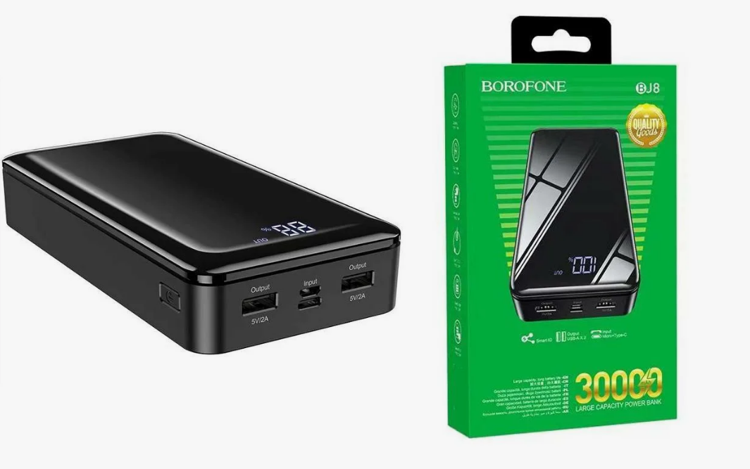 Внешний аккумулятор Borofone BJ8 30000mAh 2.0A USBx2/Type-C/Micro USB (черный)