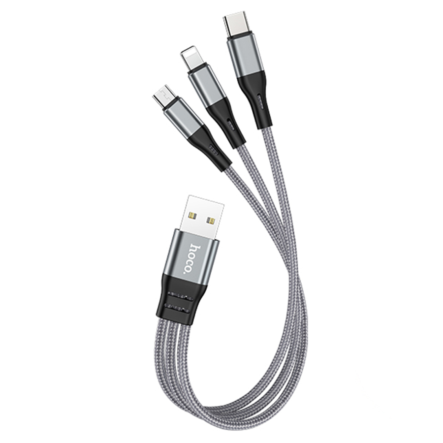 Кабель Hoco X47 (USB) 3 в 1 Lightning/Micro USB/Type-C 25см 2.4A (серый) Вид№3