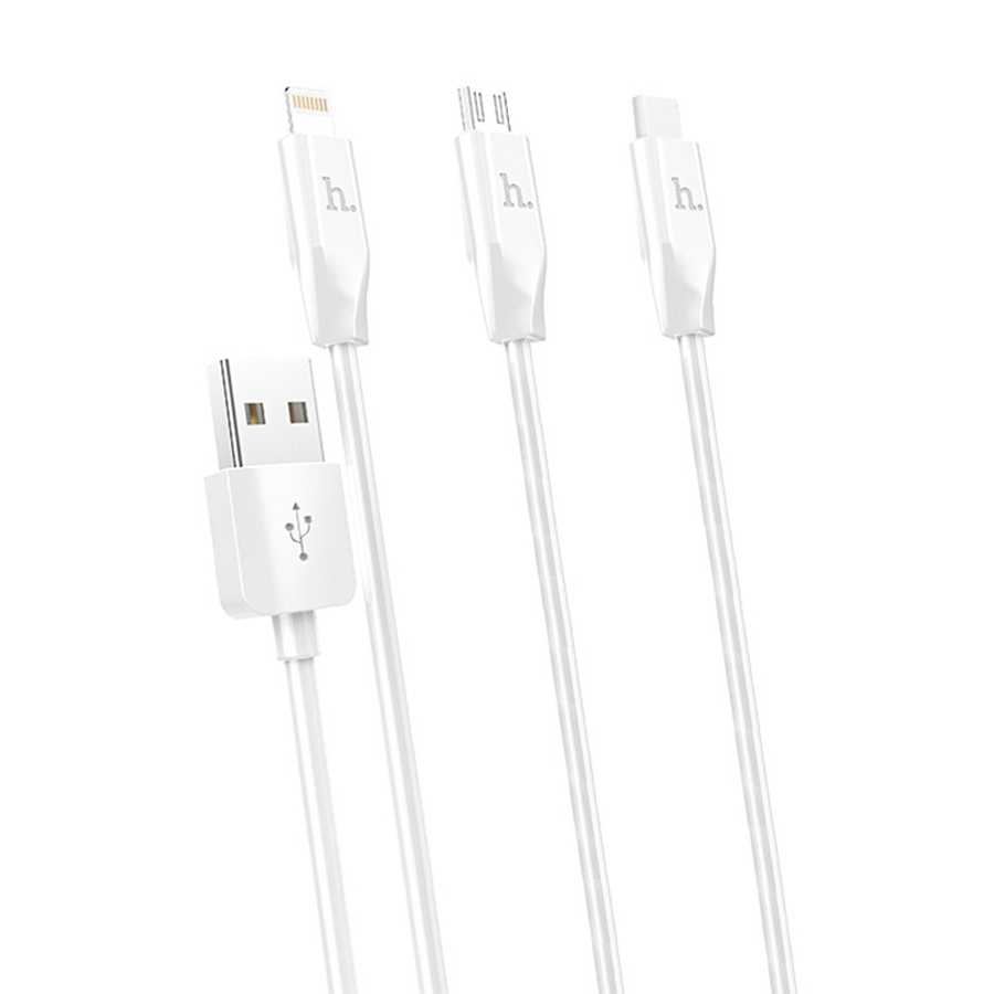 Кабель Hoco X1 (USB) 3 в 1 Lightning/Micro USB/Type-C 100см 2.4A (белый)