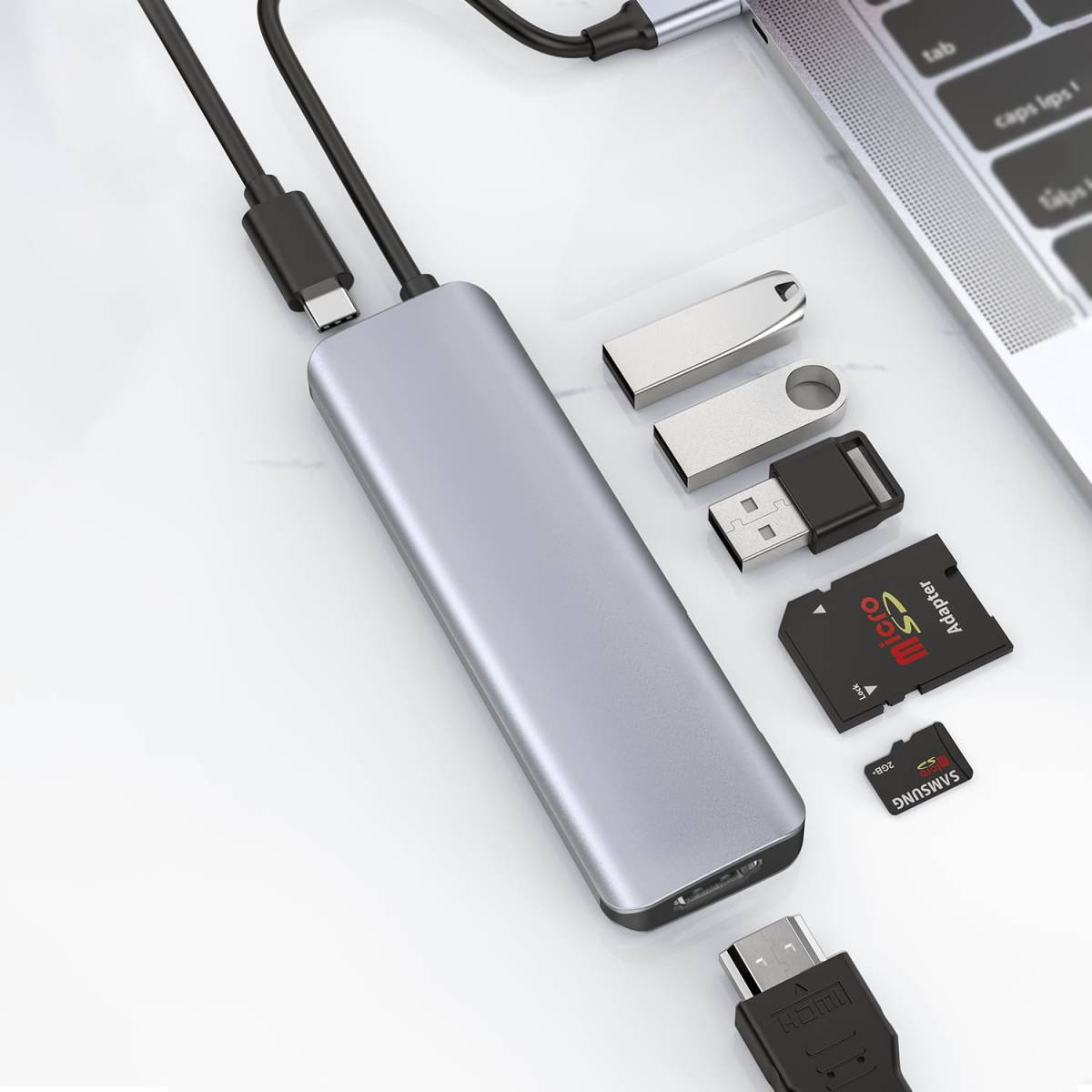 

Адаптер WIWU Alpha 7 в 1 USB-C HUB на USB 3.0*3/TF/SD/HDMI/PD (A731HC) (Space Gray)