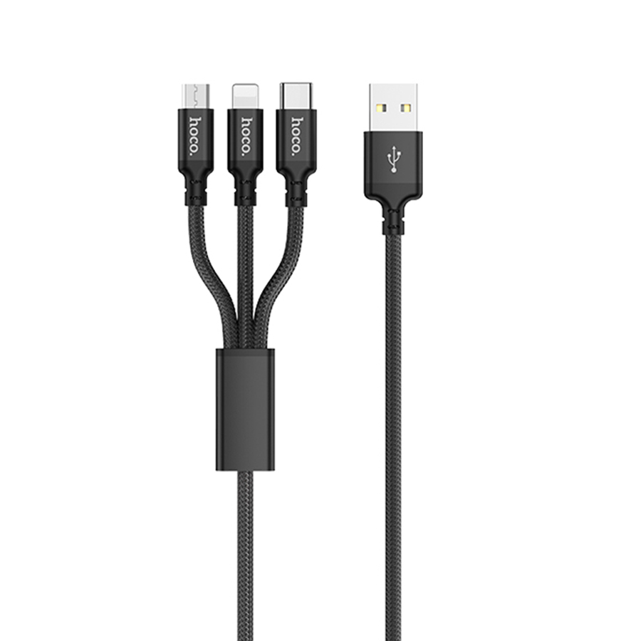 Кабель Hoco X14 (USB) 3 в 1 Lightning/Micro USB/Type-C 100см 2.4A (черный)