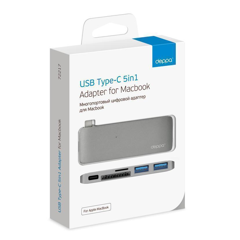 Deppa usb c. Адаптер USB-C deppa для MACBOOK. Адаптер deppa USB-C / 72217. Адаптер Apple MACBOOK USB Type c 5 in 1 deppa Graphite. USB-концентратор deppa USB Type-c.