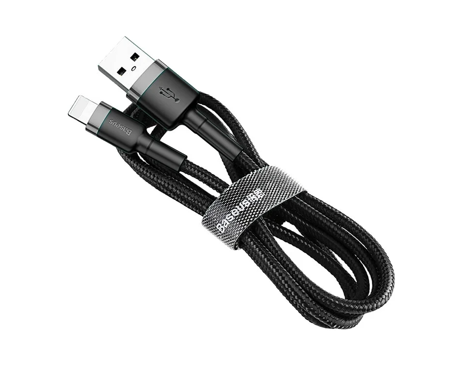 Кабель Baseus Horizontal Data Cable 2.4A (USB) на (Lightning) (CALSP-A01) 50см тканевая оплётка (черный)