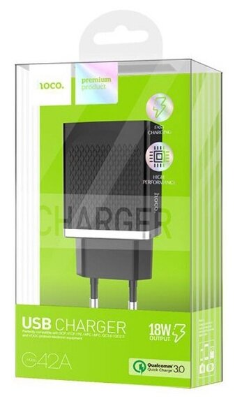 

Сетевое зарядное устройство Hoco (C42A) Quick Charger 3.0 USB 18W (черный)