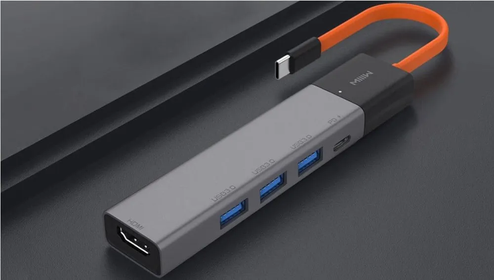 Адаптер Xiaomi MIIIW A510 Type-C 5 в 1 на 3хUSB 3.0/Type-C/HDMI (MWCMA05) (Space Gray) Вид№2