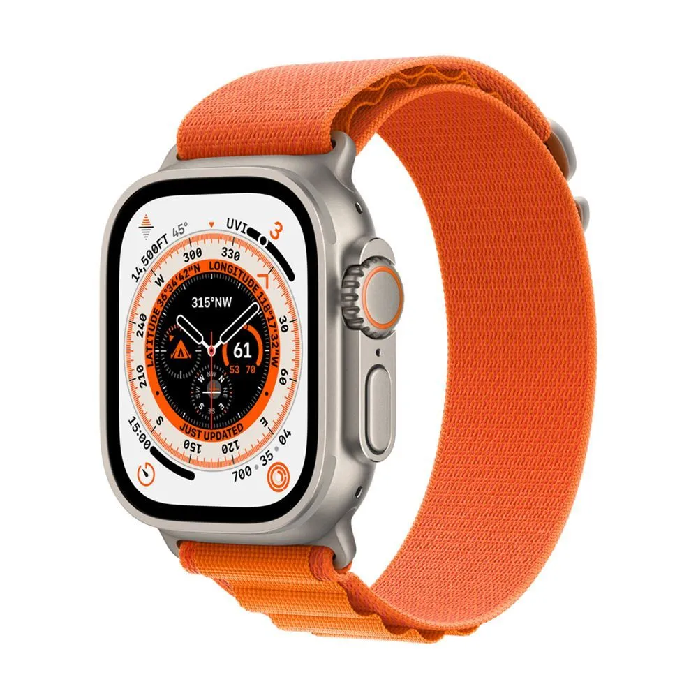 Apple Watch Ultra 49 mm (GPS+Cellular) Titanium Case Orange Alpine Loop (L)  (MQFM3/MQF73/MQEV3) купить в Москве! Часы Эпл по лучшей цене. Доставка,  самовывоз